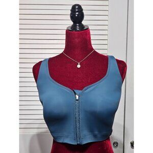 NWOT Athleta Women's Sequoia Blue Advance Zip  Sports Front Bra Size 38DD 3166